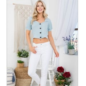 Ribbed Knit Button Cropped Top